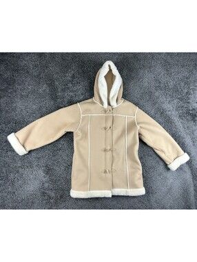 Christie Brooks Faux Shearling Duffle Coat Womens L Tan Faux Fur Hooded Jacket